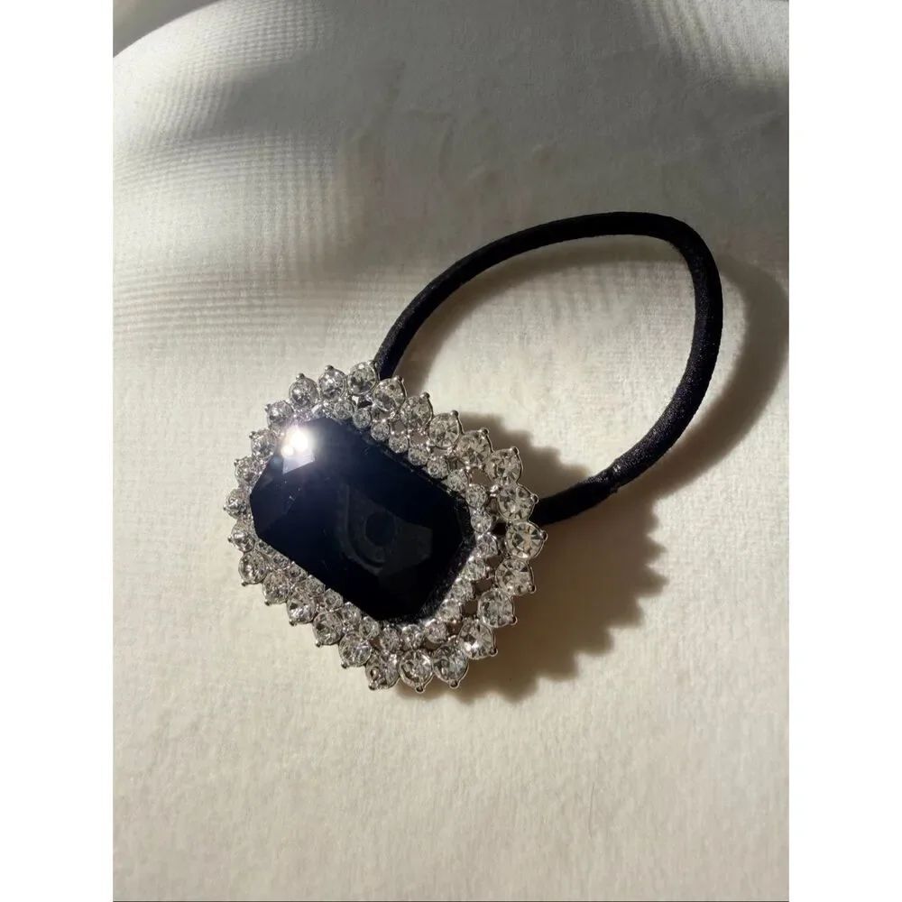 Black Rhinestone Statement Hair Tie Crystal Ponytail Holder Hair Accessory